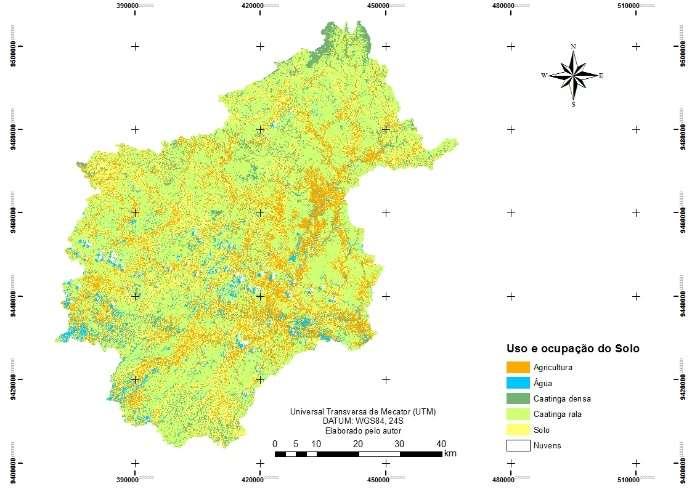 A classificação do uso e ocupação resultou no mapa apresentado na figura 3, na qual quantificou-se uma área de 2.