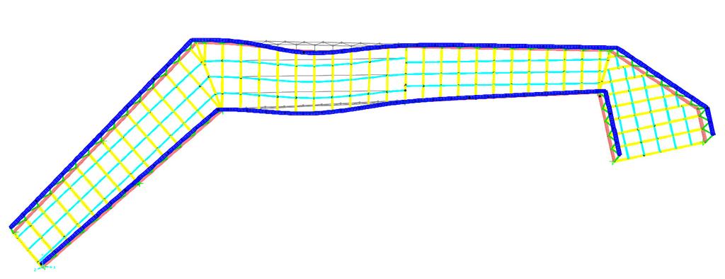 Análise de flambagem do banzo superior O banzo superior da passarela não possui contenção lateral, e por isso foi desenvolvida uma análise de flambagem no programa SAP2000.