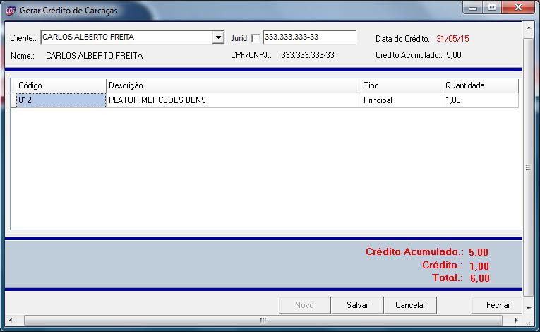 GERANDO CREDITO DE CARCAÇA PARA O CLIENTE Frente de loja Operações Gerar