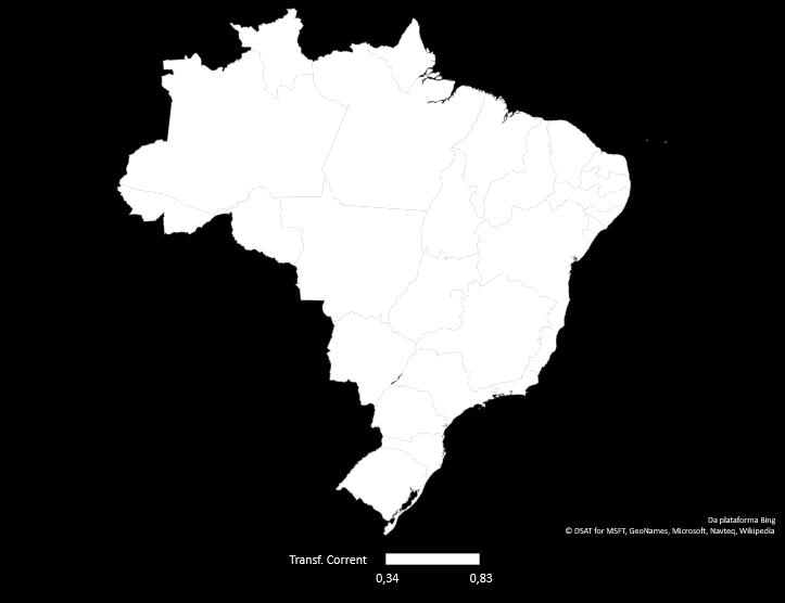 Gráfico: Índice de Dependência fiscal (Transferências Correntes) Esses resultados demonstram que os municípios são extremamente dependentes de outras esferas