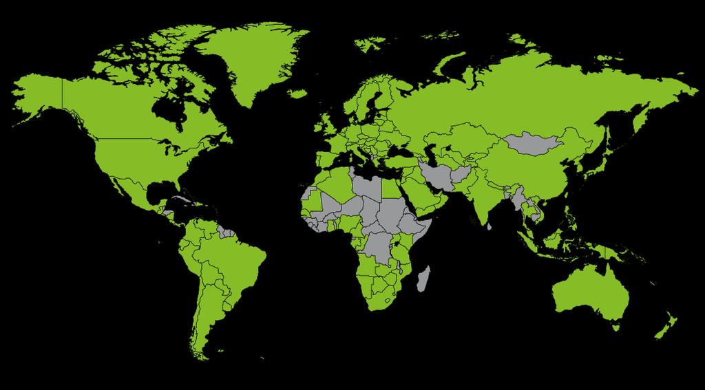 Institucional Presença mundial São 286.200 profissionais atuando em mais de 150 países, destacados em verde no mapa.