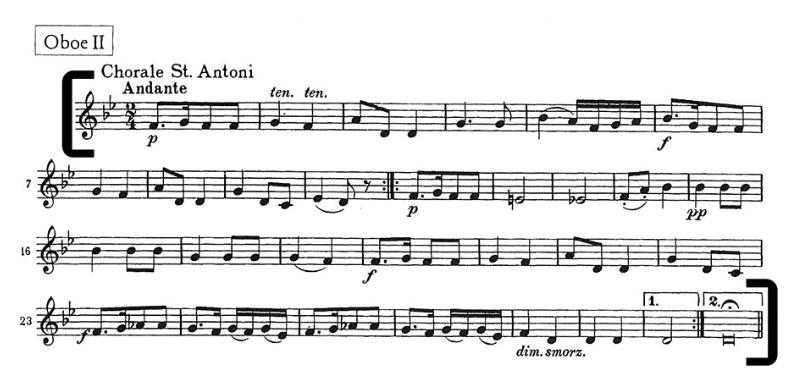 Theme by Haydn, bars 1 to 32 second oboe parts: