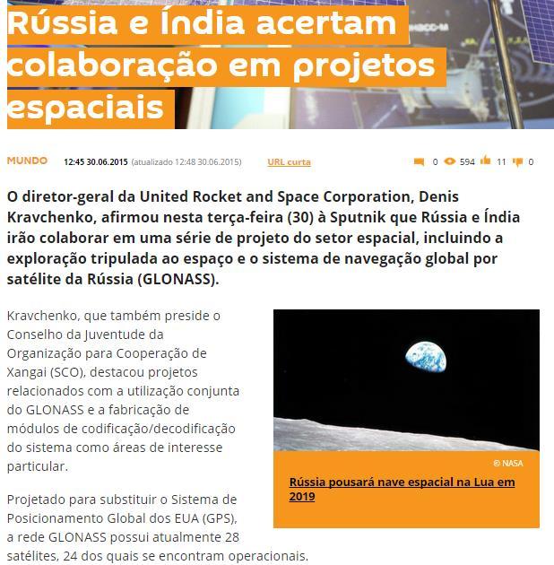 GLONASS SEGMENTO DE CONTROLE Projetos de colaboração com diversos