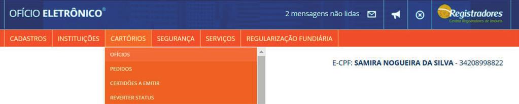 NOTAS SOBRE PEDIDOS DE OFÍCIOS O módulo OFÍCIOS ao Registro de Imóveis é designado para recepcionar e responder pedidos realizados por Órgãos Públicos. Os pedidos nesse módulo são gratuitos.