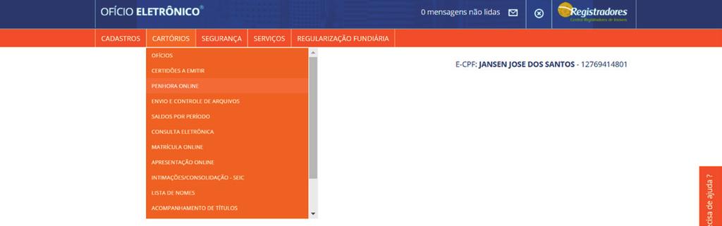 Manual de Introdução à Penhora Online Histórico de Alterações Serão exibidos os menus da tela inicial do Ofício Eletrônico. Data de Alteração Versão O que foi modificado 25/05/2017 1.