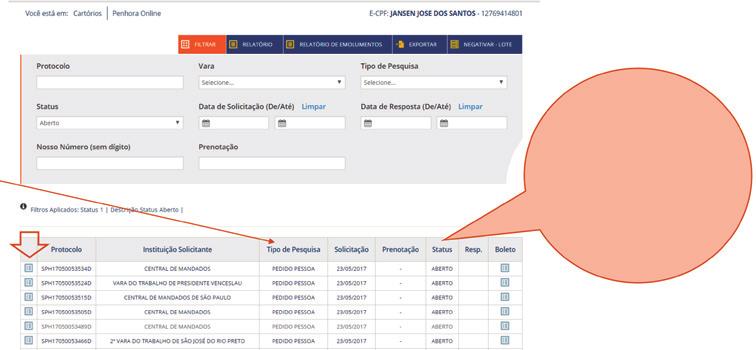 NOTAS SOBRE PENHORA ONLINE O módulo PENHORA ONLINE ao Registro de Imóveis é designado para recepcionar e responder pedidos de Penhora, Arresto, Sequestro e também pedido de busca (por n de CPF/CNPJ e