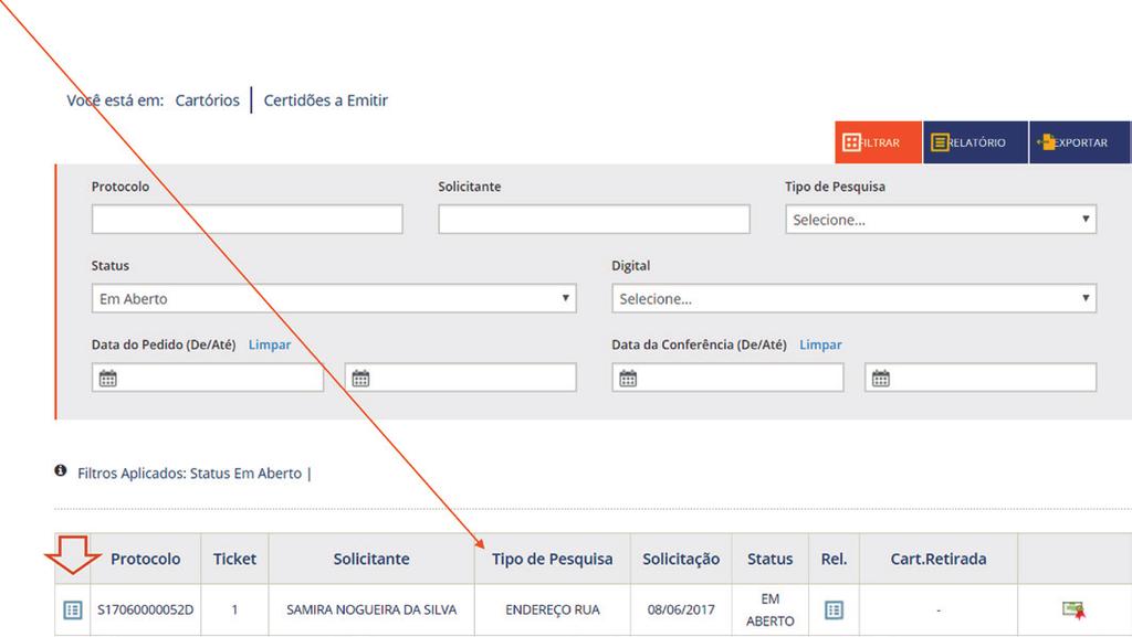 Respondendo Certidão Digital de Pedido por Propriedade/Negativa de Propriedade Pesquisa por: Nome da Pessoa Física ou Jurídica / Endereço - Rua e n Quando o pedido for realizado por