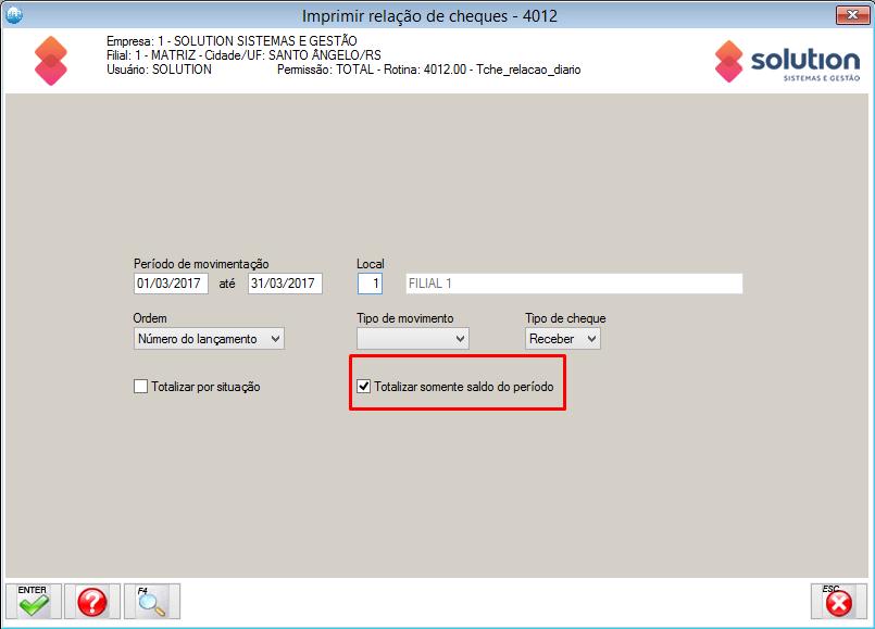 15 de 45 MÓDULO CHEQUES 1. Totalização do saldo do período no Relatório de Movimentação de Cheques.