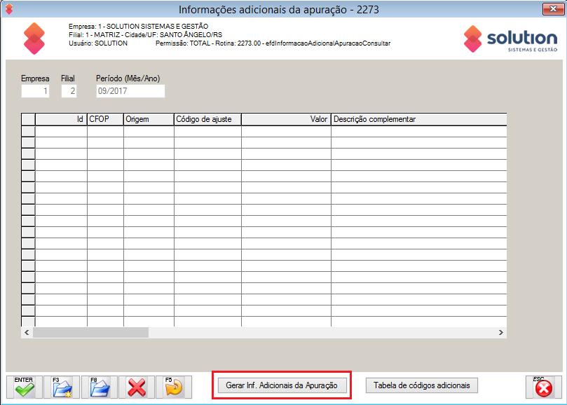 33 de 45 Manualmente o usuário deverá alterar o registro gerado pelo sistema para que seja complementado com o Código do Ajuste, conforme a tabela do Sped.