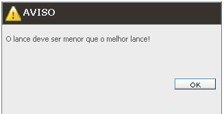 Ao enviar um novo lance para um item onde o fornecedor já tenha registrado um valor anteriormente, o novo preço deve ser obrigatoriamente melhor do que o melhor lance do fornecedor.