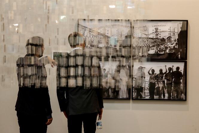 Roesler Stand, The White Cube Stand, and Executive Director of SP-Arte Fernanda Feitosa with artist Regina Silveira credit: Refael Neddermeyer, Getty Images