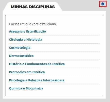 9 O primeiro é o menu FERRAMENTAS, onde estão listados os links de encaminhamento. Logo depois temos o menu MINHAS DISCIPLINAS onde lista as disciplinas que você está cursando.