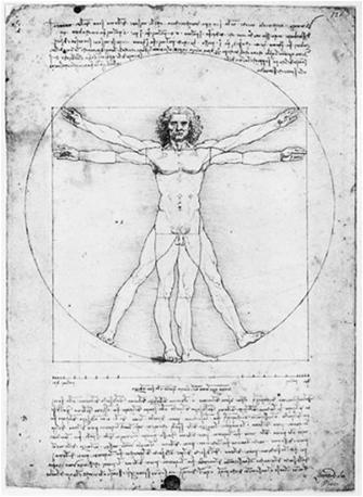 QUESTÕES DISCURSIVAS DISCURSIVA 1 A imagem ao lado, conhecida como o Homem vitruviano (1492), foi desenhada por Leonardo da Vinci (1452-1519) e é acompanhada por diversas notas sobre anatomia.