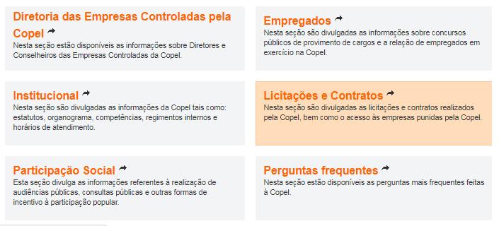 PORTAL DA TRANSPARÊNCIA COPEL LICITAÇÕES E CONTRATOS Acessar: www.copel.