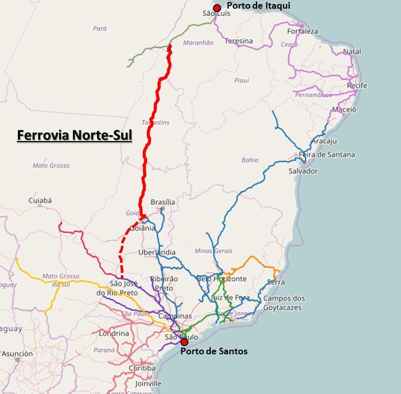 Ferrovia Norte-Sul e as conexões portuárias prioritárias A Norte-Sul, por ser a espinhal do sistema ferroviário