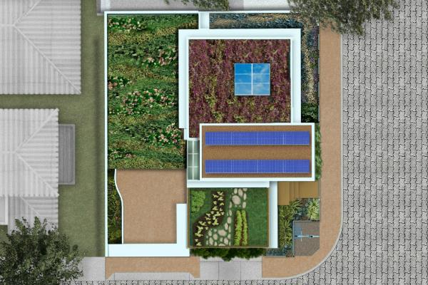 ESPAÇO SUSTENTÁVEL ILHA DE CALOR Área do terreno: 210,4 m² Telhado verde: 97,9 m²