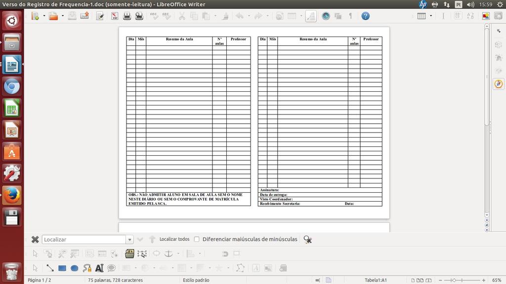 12.1- O sistema exibirá em DOC o Verso do Registro de