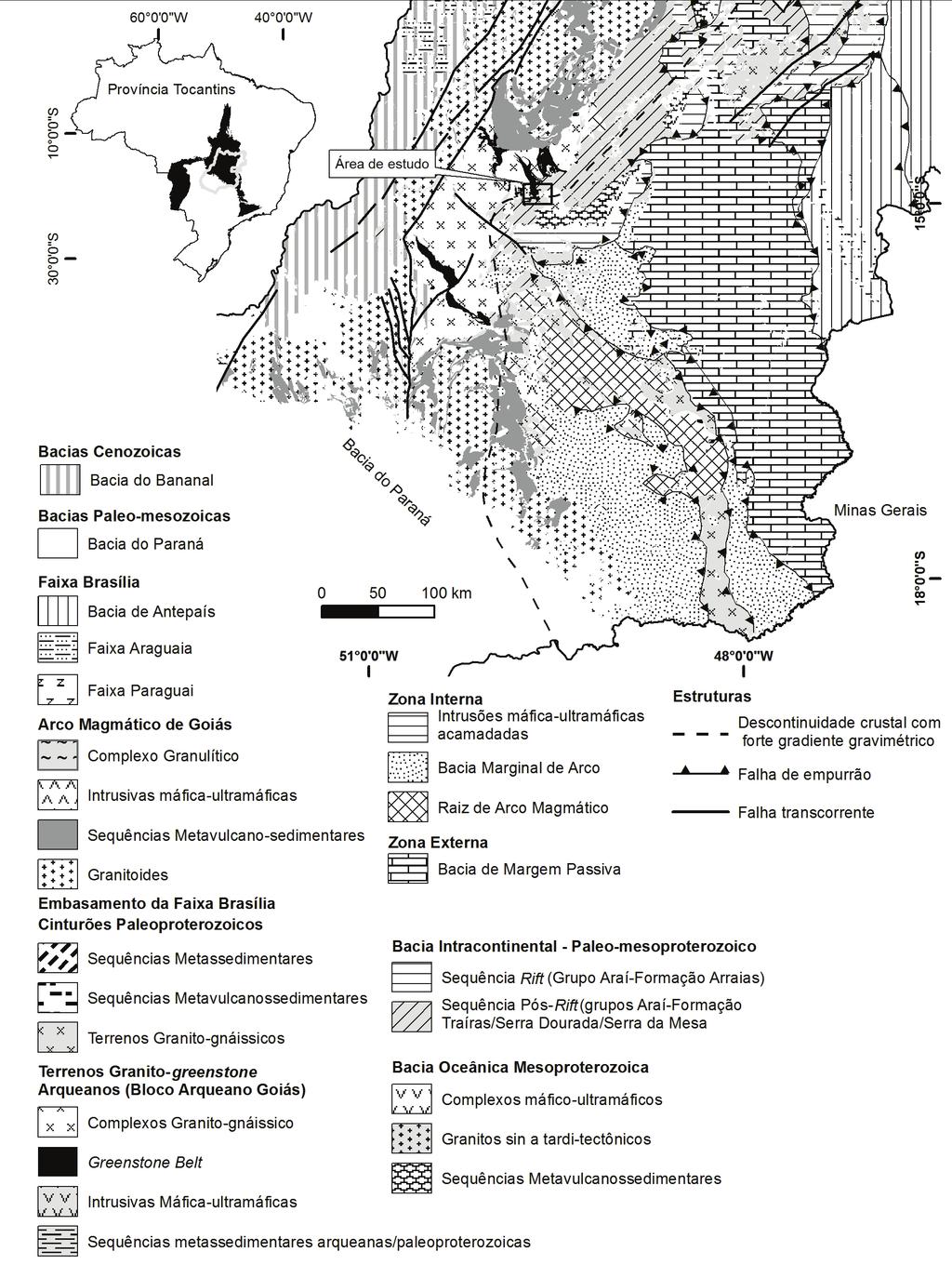 U-Pb de zircão detrítico Greenstone Belt de Guarinos Figura 1. Mapa geológico na porção centro-leste da Província Tocantins (Moreira et al.