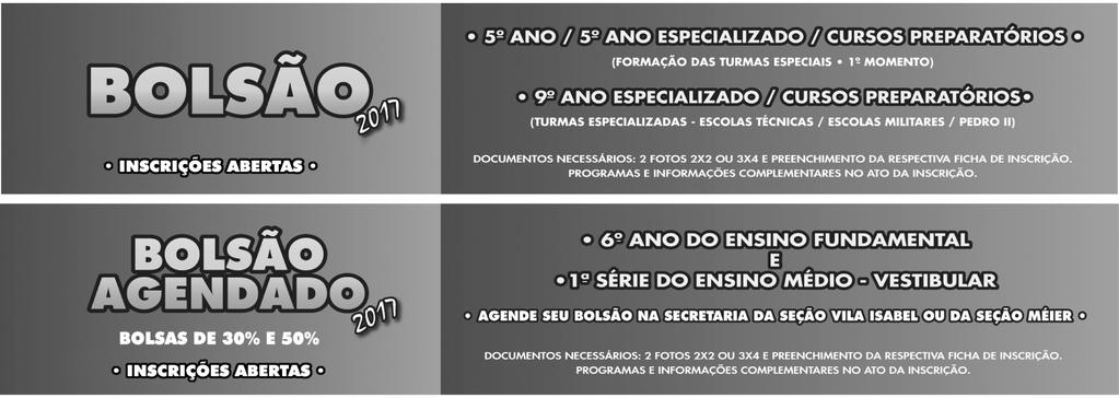 3 BOLSÕES/2017 INSCRIÇÃO GRATUITA IMPORTANTE!