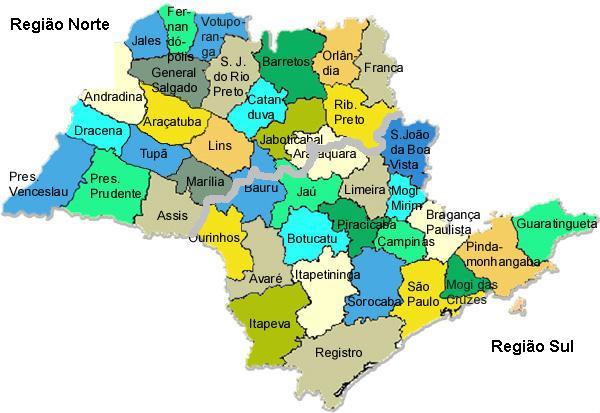 30 Figura 4 - Regiões norte e sul, por escritório de desenvolvimento rural, da citricultura paulista, estado de São Paulo. Fonte: Ghilardi et al. (2002).