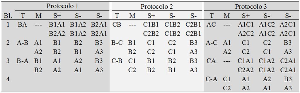M. B. Moreira & E. S. Hanna apresentado como comparação, A1 apresentado como modelo e C1 apresentado como comparação; a Tabela 2 mostra a sequência dos testes e a configuração das tentativas).