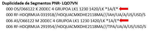 7.2 DUPLICIDADE DE SEGMENTOS Reservas que contêm dois ou mais segmentos ativos dentro do mesmo PNR, com a mesma Origem/Destino, para mesma ou diferente data e número de voo.