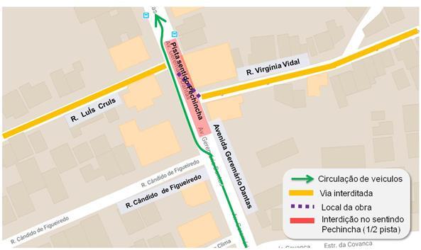 Primeira etapa: interdição das faixas de trânsito no sentido Pechincha Segunda etapa: interdição das faixas de trânsito no