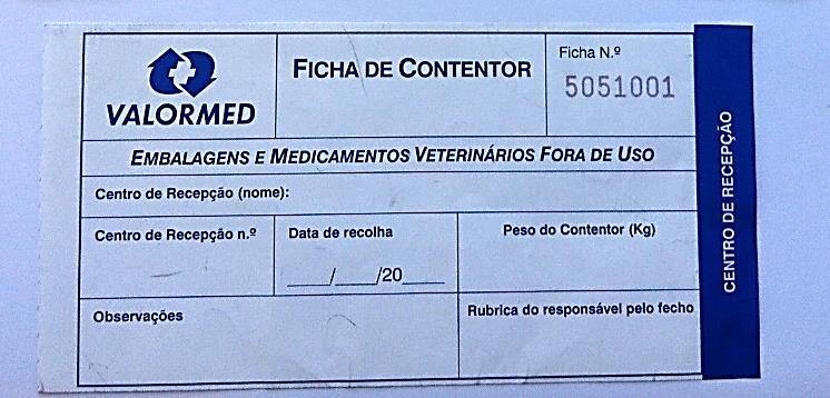 que protege o autocolante. 5. A ficha Centro de Recepção deve ser arquivada no por 2 anos. 6.