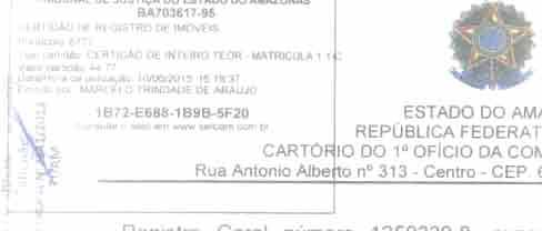 com bt CARTÓRIO DO 1 OFÍCIO DA COMARCA DE CANUTAMA-AM Rua António Albefto n 313 - Centro - CEP.