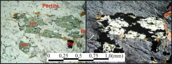 71- Cristais de feldspatos pertitizados e substancialmente antipertitizados, parcial e totalmente alterados