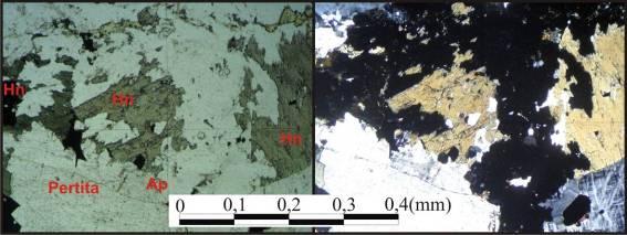 77- Evidências de azeite de oliva percolado em microfissuras existentes em cristal de microclínio
