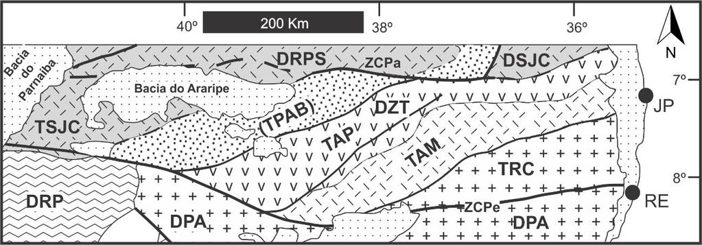 Piranhas-Seridó e São José do Campestre (Província Borborema, NE do Brasil): II. Contexto Geológico Regional Figura II-3. Terrenos do Domínio Zona Transversal segundo Van Schmus et al. (2011).