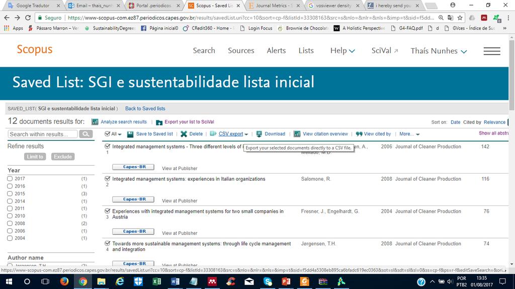 4ª etapa: Exportar a pesquisa feita nas bases de dados para os