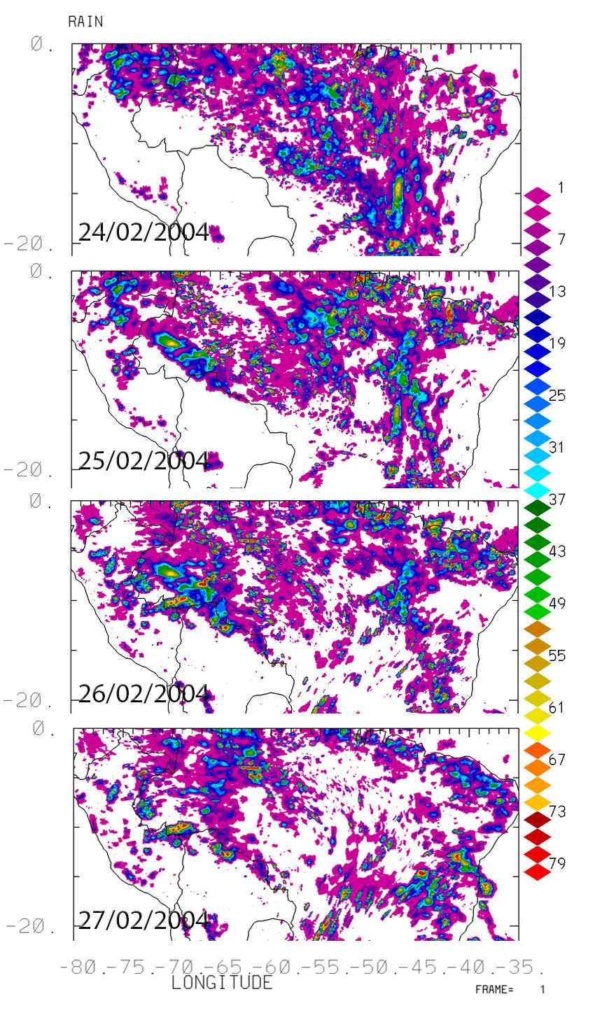 Figura 38: Mapa de estimativa de chuva pelo CMORPH entre os dias 24 e 27 de fevereiro de 2004 para as