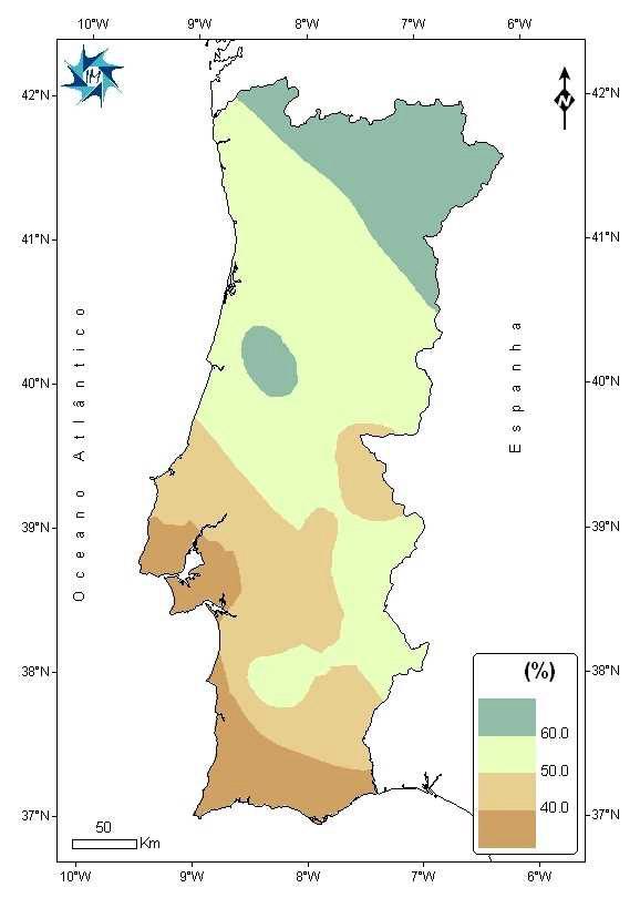 6. Teor de água no solo A Figura 1 representa os valores em percentagem de água no solo 4 em relação à capacidade de água utilizável pelas plantas, que em 3 de Abril de 7, eram inferiores aos