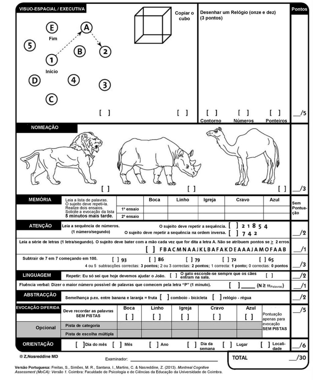 Montreal Cognitive Assessment (Nasreddine, 1992; Simões,