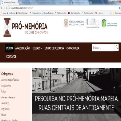 4 Página virtual do Núcleo de Pesquisa São José dos Campos/SP. Fonte: página oficial do Pró- Memória. Acesso: 12 de Julho de 2018.
