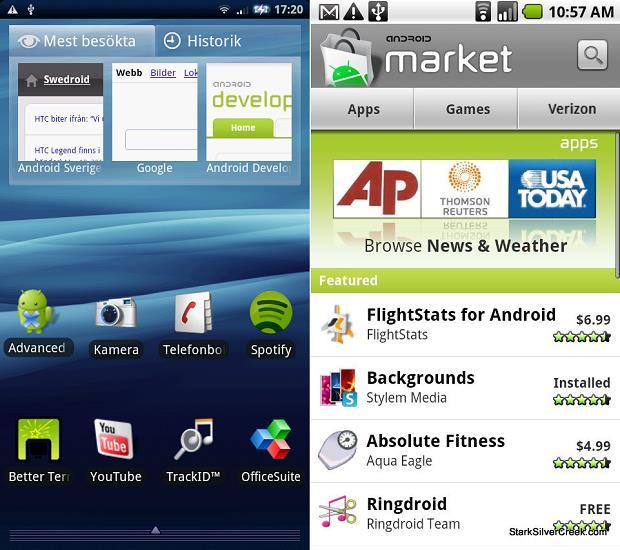 - Android 2.0 e 2.1 (Eclair) Com papeis de parede animados, interface repaginada e novas funcionalidades, o Eclair foi lançado em outubro de 2009 e atualizado em janeiro de 2010.