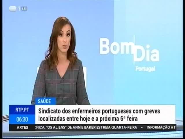 A47 RTP 1 Duração: 00:00:34 OCS: RTP 1 - Bom Dia Portugal ID: 78684080 22-01-2019 06:30 Greve dos enfermeiros http://pt.