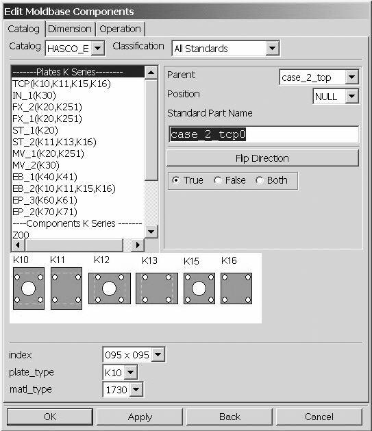 9. Mold Base A figura ao lado mostra o menu de uma peça standard. Os utilizadores podem seleccionar uma chapa ou outro componente no modelo da estrutura para alterar as dimensões. 21 9.
