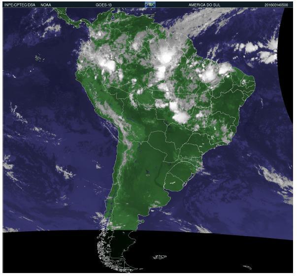 Analisando a imagem de satélite do dia 14 de março de 2016, verifica-se uma ZCOU com uma pequena banda de nebulosidade e nuvens bastante espaçadas sobre a região, fato que explica o baixo índice de