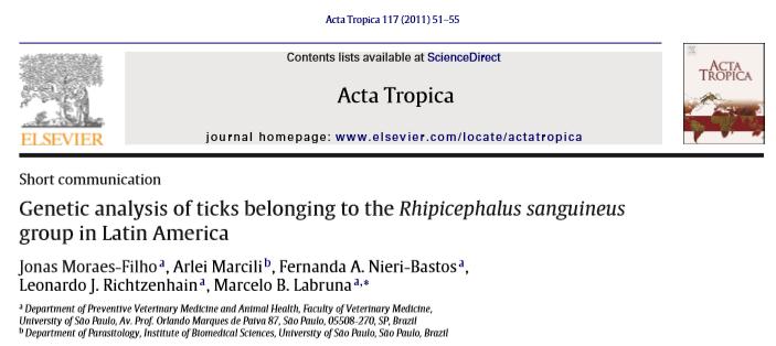 Rhipicephalus sanguineus lineages X Ehrlichia canis Two distinct lineages