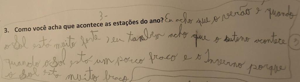 Figura 43 - Para um aluno a força e a fraqueza do Sol determinava as estações do ano A questão 4 pretendia explorar o que os alunos conheciam sobre o Sol e quais características eles poderiam citar