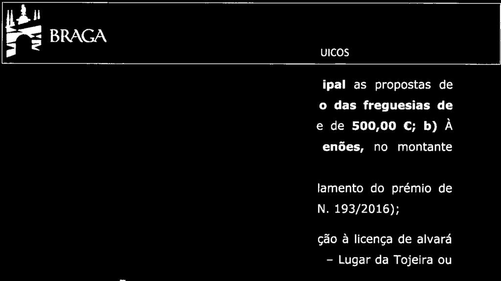 Manuel Monteiro, (ver edital N. 193/2016); - Aprovar com abstenção da CDU, a alteração à licença de alvará N 54/96 em nome de José da Silva e Sá, LDA Santa Tecla freguesia de Braga (S.