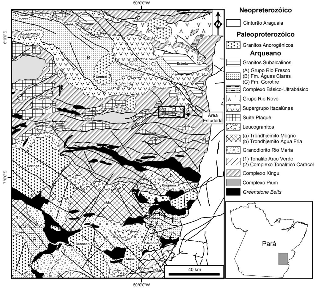 Nova associação tonalítica-trondhjemítica neoarqueana na região de Canaã dos Carajás: TTGS com altos conteúdos de Ti, Zr e Y Figura 1 - Mapa simplificado da Província Mineral de Carajás (modificado