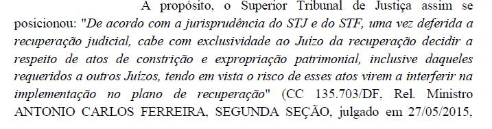 Ministro Moura Ribeiro referente ao pedido de liminar impetrado pela Recuperanda suscitando conflito de competência, uma vez que, embora o processamento da presente RJ tenha como foro a comarca de