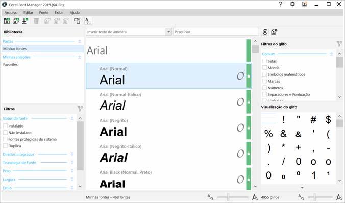 Corel Font Manager O Corel Font Manager permite que você gerencie, organize e explore com facilidade o seu tipo de letra e as coleções de fontes.