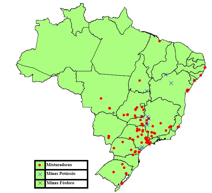 Figura 7: Localização e concentração de misturadoras no Brasil Fonte: Elaboração própria a partir dos dados da AMA e agentes do setor (2013) Dessa forma, as Figura 6 e Figura 7 ilustram a