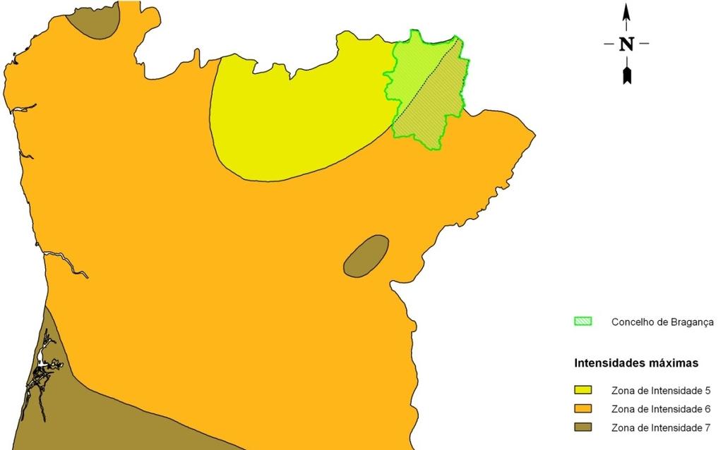 Falhas e epicentros no concelho de Bragança e nos concelhos vizinhos Fonte: Instituto de