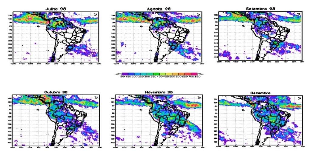 Em janeiro ocorre uma diminuição da zona de nebulosidade sobre o Nordeste brasileiro e a região do Atlântico Sul, essa zona de nebulosidade característica da ZCIT se intensifica nos meses de março e